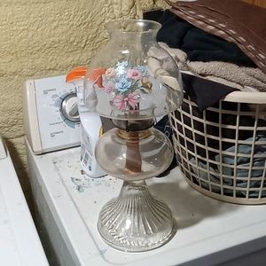 Antique glass oil lamp with hood